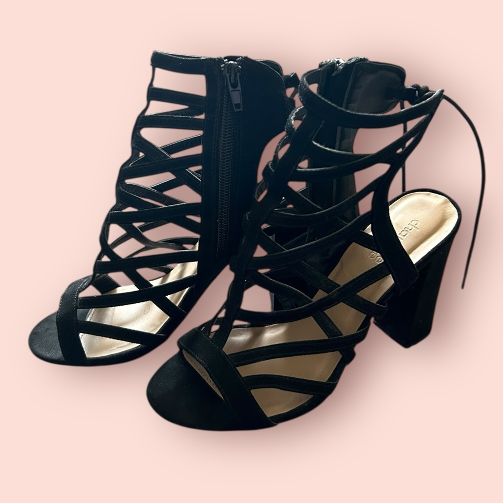 Charlotte Russe Black Strappy Lace-Up Heels Size 6